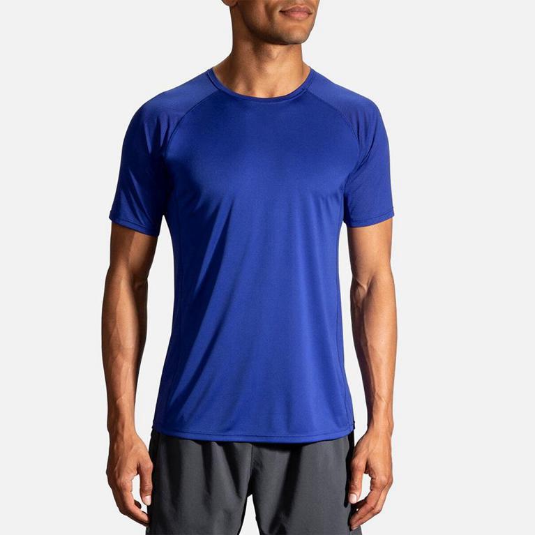 Brooks Men's STEALTH Short Sleeve Running Shirt - Blue - Canada (DHITC-6732)